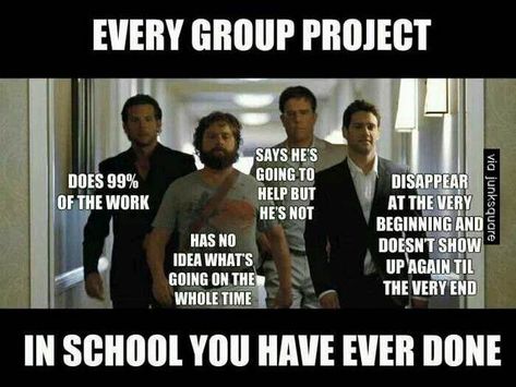 Teacher meme - Image of the actors from The Hangover representing all of the student members of a school group project #facultyloungers #teachermeme #classroom Grad School Meme, Middle School Memes, Teaching Memes, Classroom Memes, Teaching Humor, Group Project, Teacher Memes, Group Projects, Education Humor