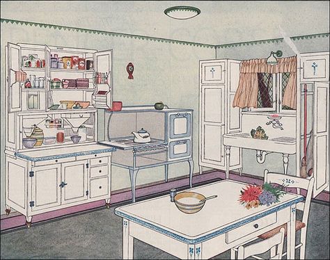 Strangers & Pilgrims on Earth: Vintage 1920s Kitchens ~ Spring/Fall Cleaning Inspiration 1920 Kitchen, 1920s Interior, 1920s Kitchen, 1920s Decor, Hoosier Cabinets, Hoosier Cabinet, Cleaning Inspiration, Ladies Home Journal, 1920s House