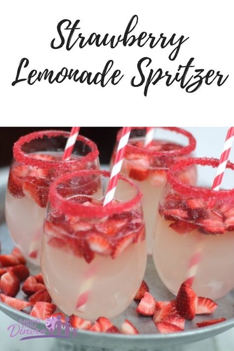 This is an easy party drink recipe for Strawberry Lemonade Spritzer! It could be a nonalcoholic punch recipe for Christmas punch. It's really yummy with candy sugar on the glasses. It's a fun punch for kids. It is a pretty red punch. Party Drinks Nonalcoholic, Drinks Nonalcoholic Easy, Lemonade Spritzer, Christmas Drinks Nonalcoholic, Nonalcoholic Drink, Easy Party Drinks, Drinks Nonalcoholic, Christmas Drinks Alcohol Recipes, Non Alcoholic Punch