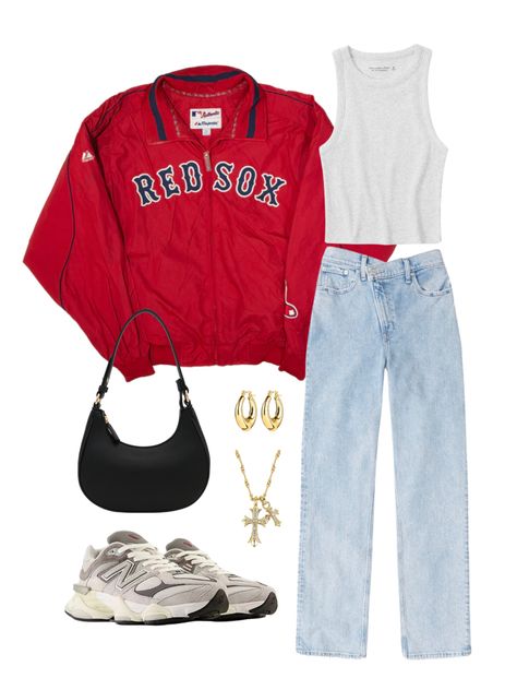 Red And White Sporty Outfit, Red Sox Game Outfit, Cute Red Sox Game Outfits, Red Sox Outfit, Boston Red Sox Outfit, Red Sox Shirt, Trendy Fits, Spring Break Outfit, Stylish Winter Outfits