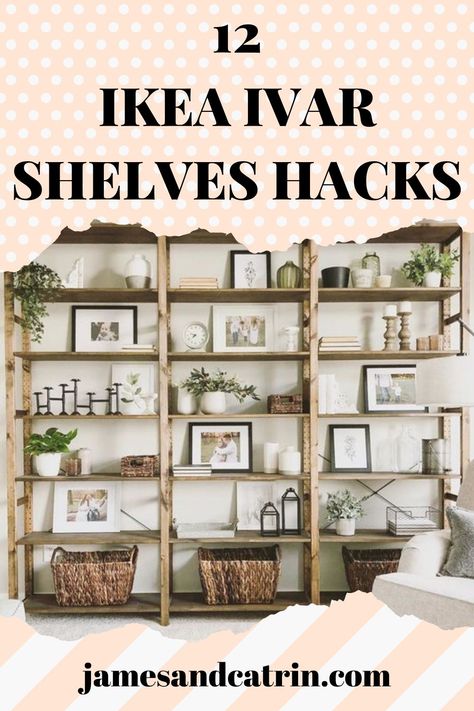 The Ikea Ivar shelves are a great, low cost way of creating extra storage. These Ikea Ivar shelves hacks make them look great too! Upgrade you Ivar shelves to look beautiful in your home. #ikeahacks #ivarhacks #ivarshelveshacks #ideas Ikea Wooden Shelves, Ivar Shelves, Ikea Ivar Shelves, Ivar Regal, Ikea Shelving Unit, Shop Shelving, Ikea Ivar, Easy Ikea Hack, Ikea Hack Ideas