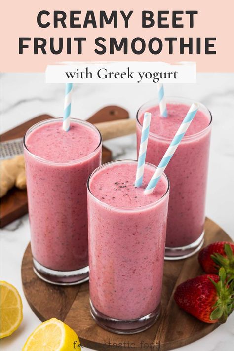 This creamy strawberry beet smoothie recipe is packed with protein, bright flavors, and nutrients for a quick breakfast you'll want to dive right into! You only need 5 minutes to make this hidden veggie fruit smoothie with Greek yogurt. Beetroot Smoothie Recipes Healthy, Beet Protein Smoothie, Flavored Green Tea Recipes, Beet Smoothie Recipes Healthy, Smoothies With Beets, Hidden Veggie Smoothie, Beet Smoothie Recipes, Smoothie Vegetable, Beets Smoothie