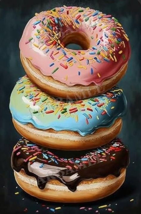 Donut Art Print, Confectionary Art, Artwork For Bedroom, Donuts Donuts, Donut Art, Colorful Donuts, Food Cartoon, Premium Chocolate, Food Painting