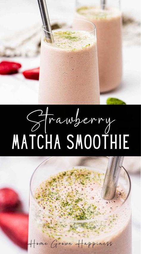 This strawberry matcha smoothie recipe is the perfect way to start your day or boost your energy in the afternoon. It combines frozen strawberries, vibrant matcha powder, and a few other ingredients to make the most delicious and creamy smoothie. Matcha Smoothie Recipe, Strawberry Recipe, Ice Cream Smoothie, Strawberry Matcha, Matcha Smoothie, Creamy Smoothies, Healthy Breakfast Smoothies, Matcha Green Tea Powder, Natural Yogurt