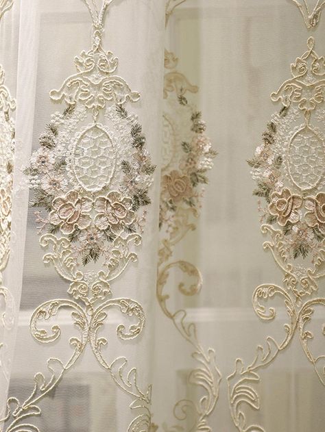 Bedroom Floral, Tulle Decorations, Curtains Sheer, Elegant Curtains, Voile Curtains, Curtains For Living Room, Floral Curtains, Window Room, Lace Curtains