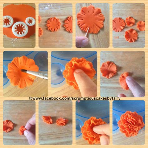 Clay Carnation Flower, Polymer Clay Carnation, Clay Marigold Flowers, Gumpaste Carnation, Polymer Clay Flowers Tutorial, Cake Flowers Tutorial, Cercei Din Lut Polimeric, Gum Paste Flowers Tutorials, Fondant Flower Tutorial