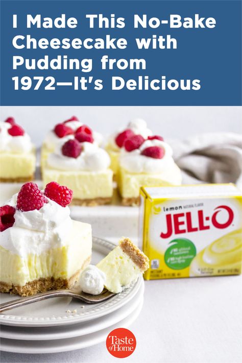 Jello Brand No Bake Cheesecake, No Bake Pudding Cheesecake Taste Of Home, Jello Pudding Cheesecake Recipes Cream Cheeses, Cream Cheese And Vanilla Pudding Dessert, Easy Dessert No Bake Recipes, Pudding Mix Cheesecake, Cheesecake Pudding Dessert Recipes, No Bake Cheesecake Recipes With Gelatin, Lemon Pudding Cheesecake No Bake