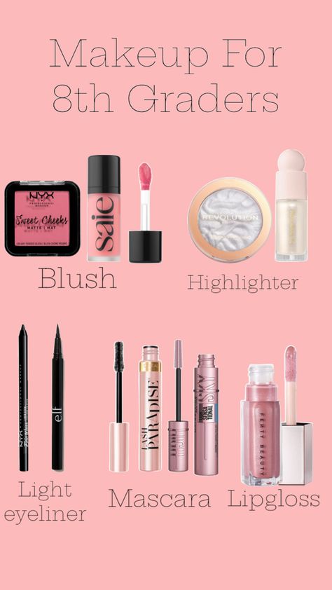 #makeup Makeup Looks For 13, Makeup For 8th Grade, Makeup For 14yrs Old, Makeup For 7th Graders, Makeup For 12-13 Year, 8th Grade Makeup, High School Makeup, Bronze Makeup Look, Makeup Kit Essentials