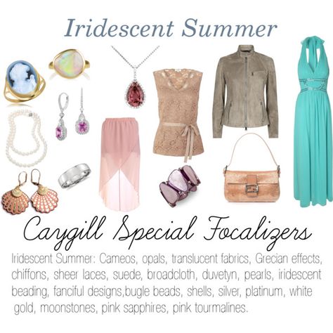 "Caygill Special Focalizers: Iridescent Summer" by expressingyourtruth on Polyvore Kibbe Essence, Zyla Archetypes, Ingenue Style, Ethereal Mermaid, Color Analysis Summer, Iridescent Summer, David Zyla, Angelic Aesthetic, Soft Summer Palette