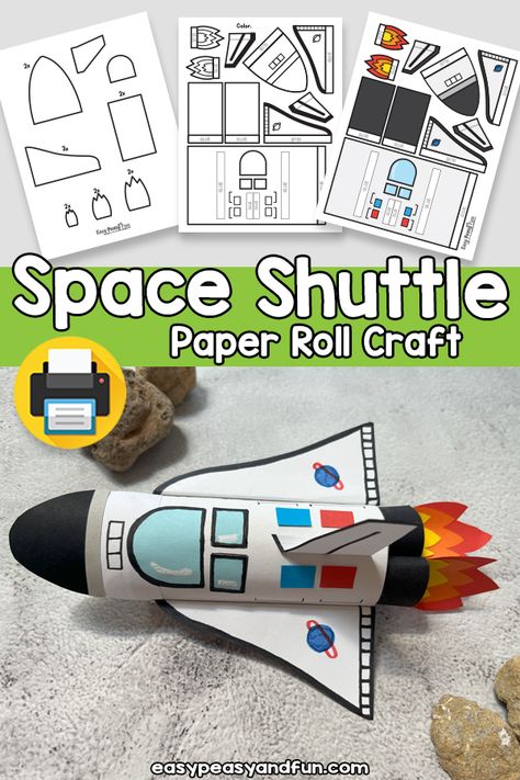 Toilet Paper Roll Rocket or Space Shuttle Craft - Easy Peasy and Fun Rocket Crafts Preschool, Diy Space Rocket, 3d Rocket Craft, Making A Rocket, Kids Rocket Craft, Space Rocket Craft For Kids, Rocket Activities For Kids, How To Make A Rocket, Rocket Paper Craft