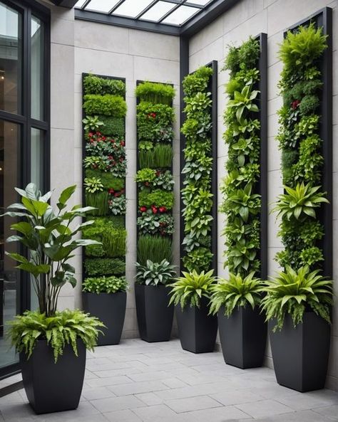 20 Tall Planter Ideas For Vertical Gardens - Toolz Geek Interior Design Green Wall, Interior Green Wall, Interior Design Green, Pyramid Planter, Vertical Herb Gardens, Vertical Garden Wall Planter, Green Wall Design, Planters Ideas, Wall Green