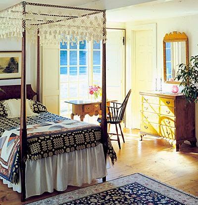 Prim Bedrooms, Colonial Bedrooms, Colonial Bedroom, Colonial Interiors, Colonial Kitchens, Colonial Interior Design, Lovely Bedroom, Colonial Decorating, Country Bedroom Decor