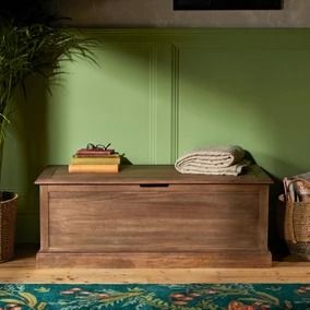 Wooden Storage Bench | Dunelm Wooden Chest Decorating Ideas, Bedroom Trunk Storage, Blue Storage Ottoman, Storage Bench Seat, Storage Divider, Living Room Chest, Store Bedding, Alcove Ideas, Hallway Storage Bench