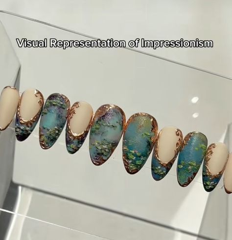 @vivxue Bridgerton Nails Design, Bridgeton Nails, Vivxue Nails, Ethereal Nails Acrylic, Claude Monet Nails, Bridgerton Nails Inspired, Greek Mythology Nails, Bridgerton Nails Ideas, Wisteria Nails