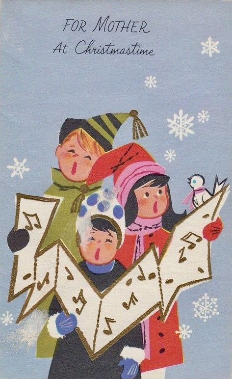 Carolers Illustration, Christmas Caroling, Christmas Checklist, Vintage Christmas Toys, Christmas Carolers, Sheet Music Art, Christmas Illustrations, Vintage Christmas Images, Christmas Retro