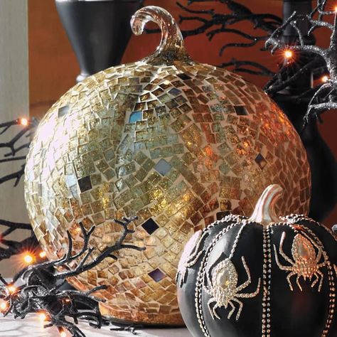 Pearl Pumpkin, Mosaic Pumpkin, Fall Accents, Country Door, Elegant Fall, Victorian House, Beauty Boutique, Hallows Eve, Gourds