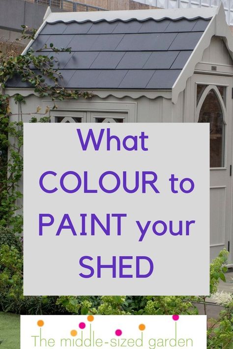 Inspiration for your shed colours - paint your shed bright, modern, Farrow & Ball or to go with your garden colour scheme #gardens #sheds #shed #backyard #middlesizedgarden She Shed Exterior Ideas, She Shed Exterior, Shed Paint Colours, Painted Garden Sheds, Shed Exterior Ideas, She Shed Decorating Ideas, Fence Paint Colours, Sheds Ideas Backyard, Farrow Bal