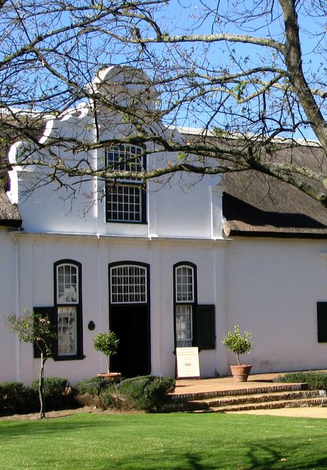 South Africa Dutch Gable, House South Africa, South African Heritage, Dutch Farmhouse, Shuttered Windows, Farmhouse Western, Dutch Doors, Dutch Architecture, Cape Dutch