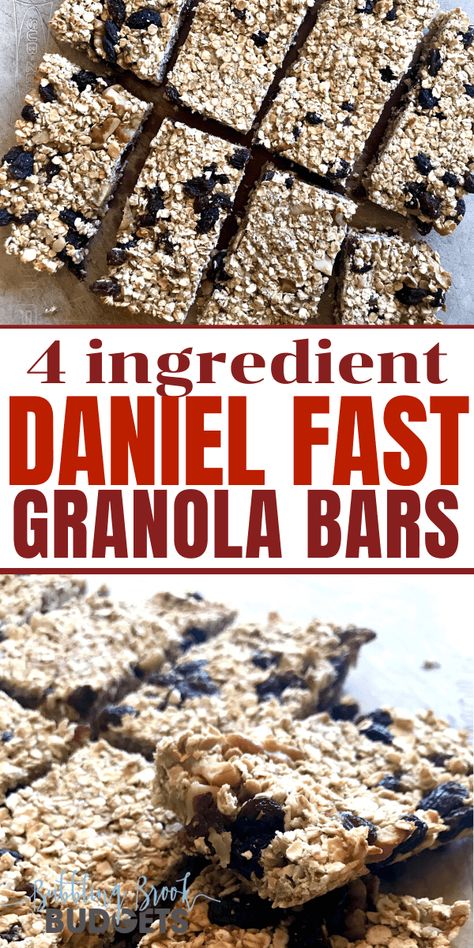 Daniel Fast Granola Bar Recipe - Just 4 Ingredients! Hungry while on the Daniel Fast? You’ll love this easy Daniel Fast granola bar recipe. With just four ingredients, they’re super easy to make and can be ready in about 30 minutes! Perfect as a snack or breakfast idea while you’re fasting. #veganrecipes #plantbased #fasting Daniel Fast Granola, Daniel Fast Snacks, Daniel Fast Breakfast, Daniel Fast Food List, 21 Day Daniel Fast, Daniel Fast Diet, Fast Food List, Daniel Fast Meal Plan, The Daniel Fast