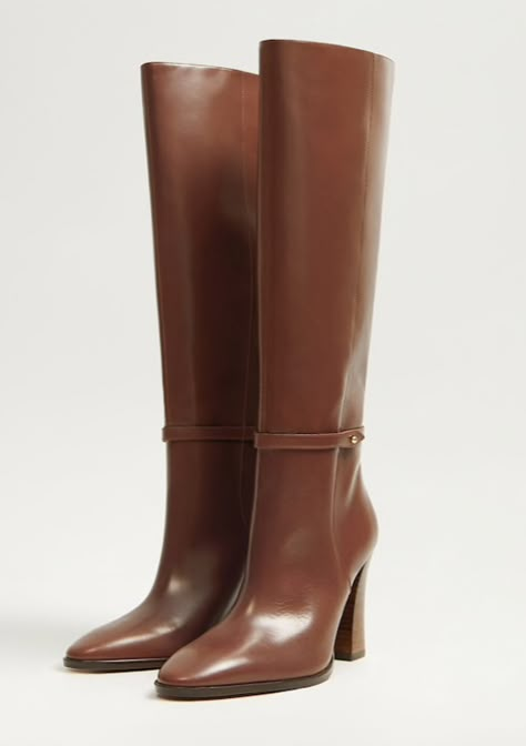 Sezane Trendy Brown Leather Knee-high Boots, Chic Brown Knee-high Boots With Leather Lining, Chic Brown Faux Leather Knee-high Boots, Luxury Classic Brown Knee-high Boots, Luxury Brown Leather Knee-high Boots, Saving Water, Leather High Heel Boots, Mango Fashion, 2024 Style