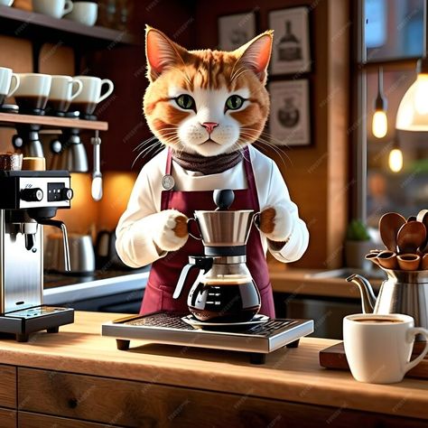 Barista Uniform, Making Coffee, Cat Cafe, How To Make Coffee, Premium Photo, 1 Million, Cute Cats, Cafe, Stock Photos