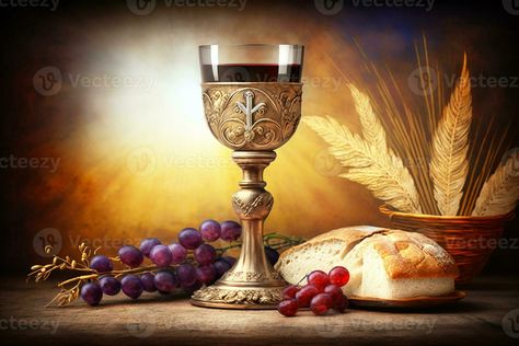 Holy communion on table on church.The Feast of Corpus Christi Concept. Generative AI Feast Of Corpus Christi, Christian Background Images, Communion Table, Catholic Pictures, Christian Backgrounds, Slide Background, Bible Images, Catholic Images, Jesus Photo