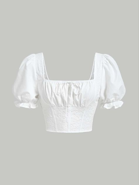 Non Stretch Fabric Tops, White Top Short Sleeve, White Top Puffy Sleeves, Shein White Blouse, Simple White Top, White Puff Sleeve Shirt, Cute White Crop Tops, Cute White Blouse, Cute White Tops Blouses