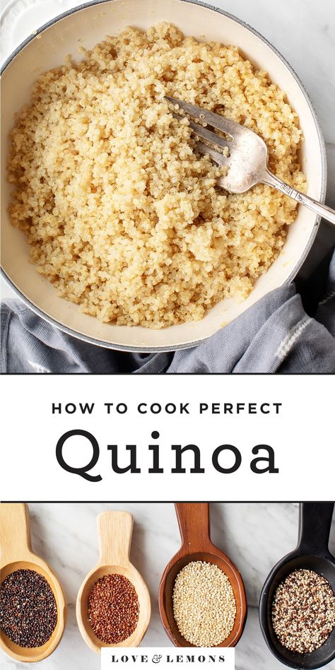 Learn how to cook quinoa with this tried & true method! It takes under 30 minutes, and the grains come out light & fluffy. Add it to bowls or salads, or use it in your favorite quinoa recipes! | Love and Lemons #quinoa #mealprep #mealplanning #vegan #healthyrecipes Margaritas, Quinoa Health Benefits, What Is Quinoa, Fluffy Quinoa, Perfect Quinoa, Quinoa Benefits, Cook Quinoa, Vegetarian Quinoa, Quinoa Recipes