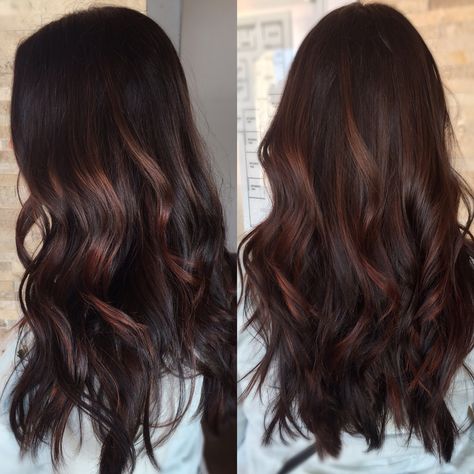 Dark red violet with subtle balayage highlights done by @hairdosbyshan Red Highlights, Dark Red Balayage, Brown Hair With Red, Highlights Bob, Golden Brown Hair, Subtle Balayage, Red Balayage, Brown Ombre Hair, Hair Dark