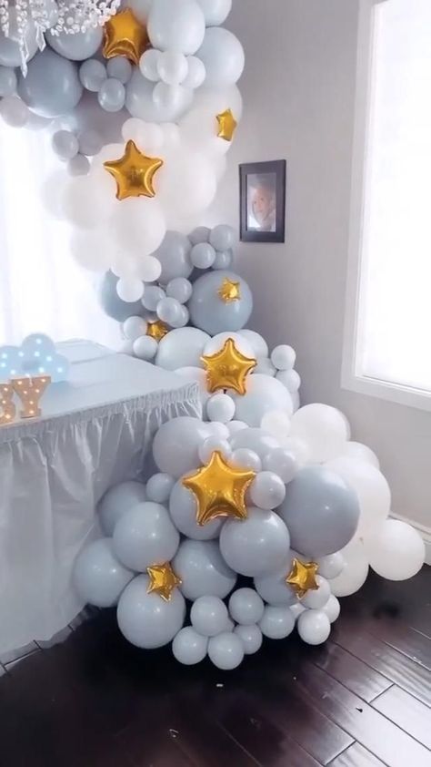 Amazing baby shower balloon arch idea | Twinkle twinkle little star | Baby shower balloons, Moon baby shower, Baby bear baby shower Shower Balloon Arch, Moon Stars Baby Shower, Baby Shower Balloon Arch, Star Baby Shower Theme, Baby Gender Reveal Party Decorations, Baby Shower Balloon Decorations, Idee Babyshower, Shower Balloons, Baby Shower Theme Decorations