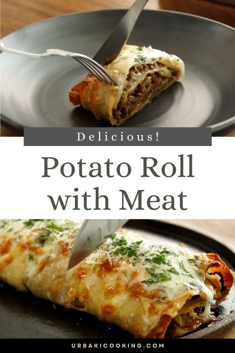 Prepare to embark on a culinary adventure that will tantalize your taste buds and transport you to a world of savory delight with our mouthwatering creation: the Delicious Potato Roll with Meat.This delectable dish is a true masterpiece of flavor and texture, designed to satisfy even the most discerning palates.With its perfect combination of rich, seasoned meat and soft, fluffy potato rolls, this recipe is bound to become a family favorite and a showstopper at any gathering. Fluffy Potato Dinner Rolls, Deluxe Potato Beef Roll, Chicken Rolls With Potatoes, Meat And Potato Roll, Fluffy Potato Rolls, Meat Stuffed Potato Roll, Meat Stuffed Potatoes, Potato Wraps Recipes, Scalloped Potato Roll