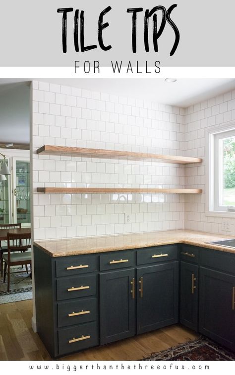 Tiling tips for walls and backsplash. Thinking about installing tile to the ceiling or wondering how to get a straight tile line to even start? #tiletips Kitchen Aesthetic Vintage, Vintage Kitchen Aesthetic, Vintage Kitchen Decor Ideas, Floor Tiles Kitchen, Kitchen Floor Tiles, Kitchens Decor, Vintage Tin Ceiling Tile, Glass Tile Backsplash Kitchen, Tiles Designs