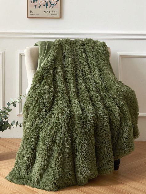 Boho Throw Blanket, Textured Blankets, Green Throw Blanket, Fluffy Knit, Green Blanket, Thick Blanket, Boho Throws, Green Throw, Knit Throw