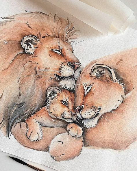 Watercolor | Акварель 🎨’s Instagram post: “👉More art: @watercolor.illustrations 🎨 Watercolorist: @olya_vedutova ⠀ #waterblog #акварель #aquarelle #painting #drawing #art #artist…” Lion Couple Drawing, Watercolor Family, Lion Couple, Aquarelle Painting, Watercolor Blog, Couple Drawing, Phone Art, Family Tattoos, Watercolor Illustrations