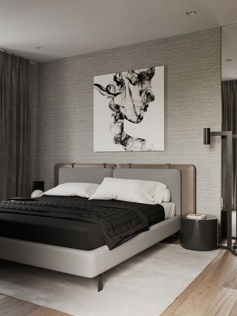 AB | MODERN ELEGANCE on Behance Masculine Bedroom Design, Masculine Bedroom Decor, Contemporary Bedrooms, Masculine Bedroom, Apartment Projects, Handmade Bed, Decor 2024, Bedroom Bed Design, Elegant Bedroom