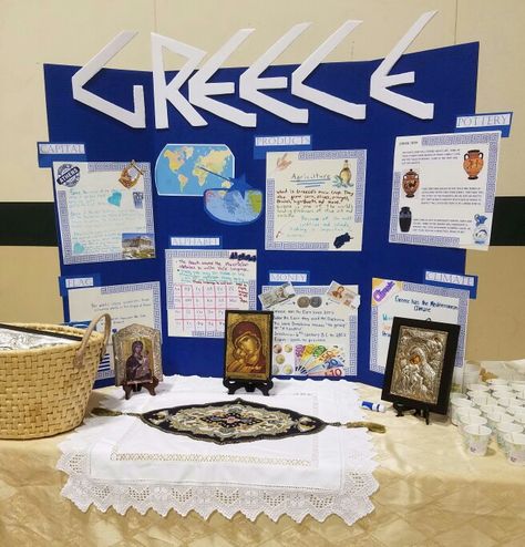 Girl Scout World Thinking Day Greece Multicultural Fair Ideas, Greece World Thinking Day, Greece Swaps Girl Scouts, Greece School Project Ideas, Cultural Night At School, International Day At School Ideas, Greece Lapbook, Greece Project, Multicultural Night