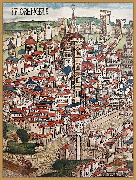 Firenze Map, Nuremberg Chronicle, Florence Map, Firenze Italy, Italian Architecture, Italy Map, Illustrated Map, Florence Italy, 14th Century