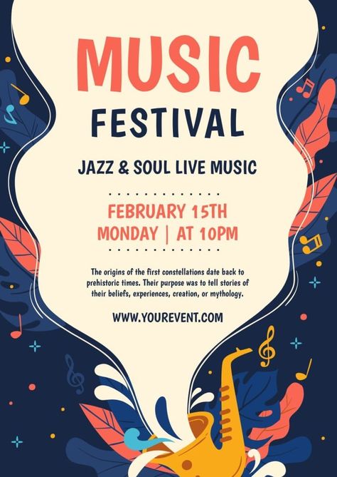 Hand-drawn Creative Jazz & Soul Music Festival Poster Bluegrass Festival, Summer Music Festivals, Music Festival Poster, Festival Poster, Home Poster, Festival Posters, Soul Music, Graphic Design Posters, Poster Template