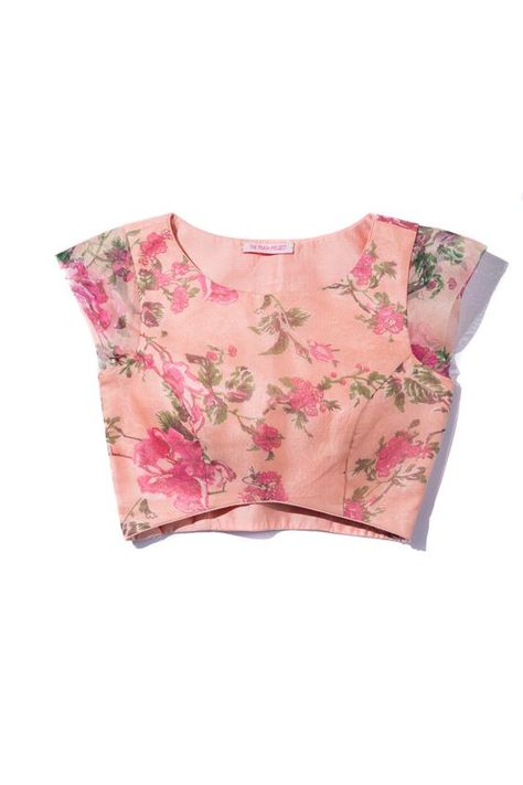 Floral Organza Blouse! #littleblacksari #thepeachproject #pink #peach #croptop… Organza Blouse Designs, Designer Blouse Designs, Floral Blouse Designs, Saree Blouse Neck Designs, Organza Blouse, Sari Blouse Designs, Indian Saree Blouses Designs, Blouse Designs Indian, Blouse Designs Silk