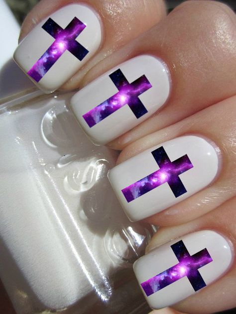 Nails Cross Nail Art, Emoji Nails, Cross Nails, Nail Designs Pictures, Galaxy Nails, Happy Nails, I Love Nails, Cute Nail Designs, Cool Nail Designs