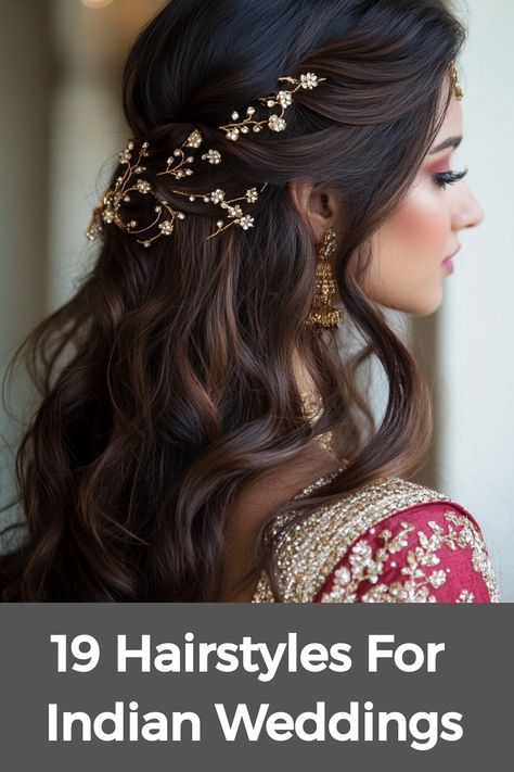 Discover a plethora of exquisite hairstyles suited for Indian weddings, tailored to cater to various preferences and roles. From elaborate updos and braided buns ideal for brides donning traditional attire to simpler styles preferred by guests, there's a diverse range of options available. Those with short hair can elevate their appearance with graceful waves or adorned pins, seamlessly complementing a saree ensemble. Indian Wedding Bridesmaid Hairstyle, Indian Engagement Hairstyles For Saree, Hairstyles Saree Look, Bridal Hair Indian Wedding, Indian Hairstyles For Saree Short Hair, Hair Styles For Indian Wedding Guest, Indian Hair Styles For Weddings, Simple Engagement Hairstyles, Hairstyle On Traditional