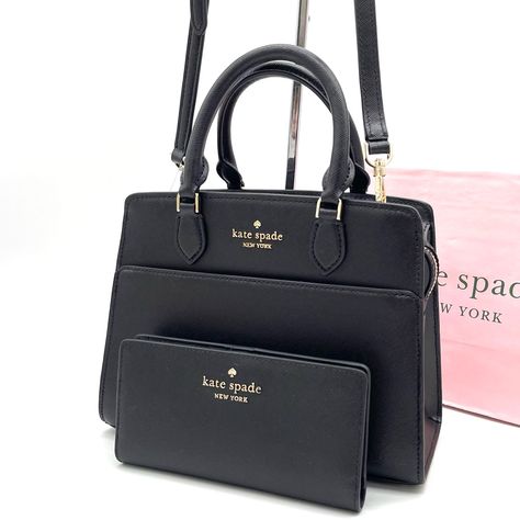 Brand New With Tag Kate Spade Madison Small Satchel Crossbody Bag Black Color: Black Product Details Measurements 9.5" W X 7.25" H X 4.5" D Handle Drop: 4.5" Features Strap Drop: 22" Metal Pinmount Logo Closure Type: Drop In Top Zip Closure Dust Bag Included: No Interior: Back Zip And Front Slip Pocket Exterior: Front Slip Pocket Materials Saffaino Pvc Lining: Two Way Script Logo Lining Imported Kate Spade Staci Large Slim Bifold Wallet Color: Black Details Saffiano Leather Two Way Spade Jacquar Dream Purse, Uni Bag, Kate Spade Staci, Kate Spade Purse Black, Kate Spade Satchel, Pinterest Ideas, Black Crossbody Purse, Crossbody Bag Black, Fancy Bags