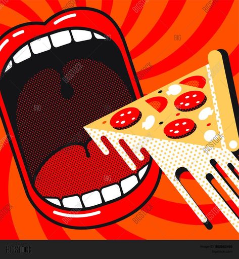 Eating Pizza Illustration, Dynamic Background, Pizza Vector, Piece Of Pizza, Pizza Funny, Cartoon Posters, Eat Pizza, Open Mouth, Funny Cartoon