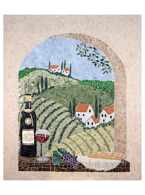 Dragonfly Mosaic, Mosaic Landscape, Italian Mosaic, Backsplash Mosaic, Landscape Mosaic, Grapes Wine, Custom Wine Cellars, Mosaic Inspiration, Italian Paintings