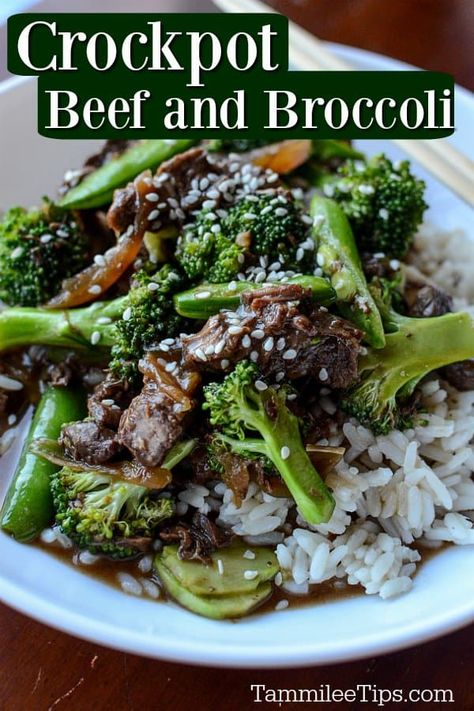 Easy Crock Pot Beef and Broccoli Recipe with Snow Peas! This slow cooker Asian-inspired recipe is easy to make and tastes delicious! Easy Slow Cooker Crock Pot Beef & Broccoli Recipe! One of the best crockpot freezer meals you can make! Super easy slow cooker crock pot Beef and Broccoli Recipe! One of our favorite crockpot meals. You can make this with stew meat or flank steak depending on the flavor you love. Flank Steak Crock Pot, Crock Pot Beef And Broccoli, Crockpot Steak Recipes, Crockpot Beef And Broccoli, Beef Stew Meat Recipes, Beef And Broccoli Recipe, Slow Cooker Asian, Crock Pot Beef, Crockpot Recipes Beef Stew