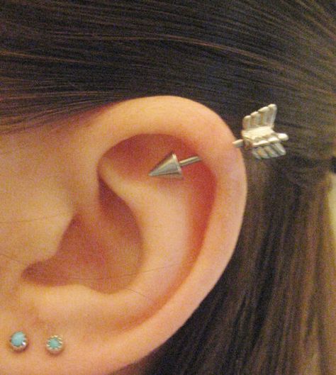 16 Gauge Arrow Helix Piercing Earring Stud Post Arrowhead Head Industrial Cartilage Ear Jewelry Unique Ear Piercings, Helix Piercings, Button Piercing, Piercing Tragus, Piercing Cartilage, Cool Piercings, Cute Ear Piercings, Cute Piercings, Body Piercings