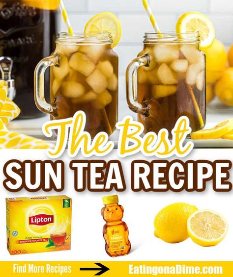 How To Make Sun Tea, Sun Tea Recipe 1 Gallon, Sun Tea Recipe, Sun Tea Recipes, Cottage Recipes, Simple Sugar Syrup, Homemade Iced Tea, Sweet Tea Recipes, Drinks Healthy