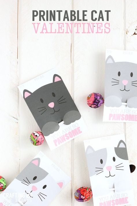 Free Printable Cat Valentine Day from CraftingE via www.thirtyhandmadedays.com Keto Valentines, Pinterest Valentines, Roses Valentine, Diy Valentines Cards, Homemade Valentines, My Funny Valentine, Valentine's Day Cards, Cat Valentine, Valentine Box