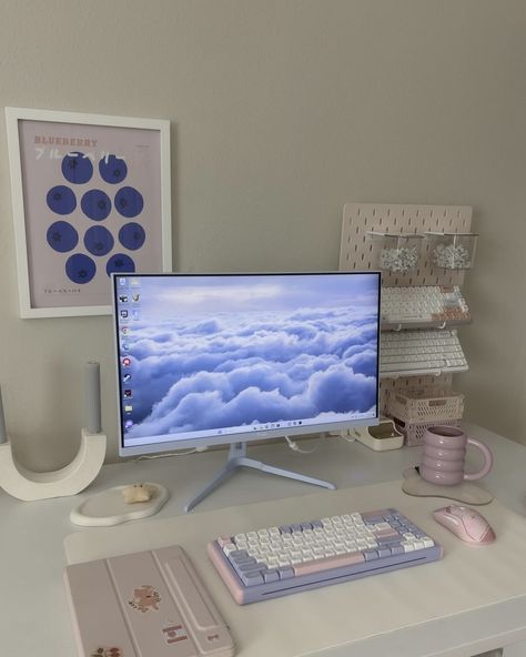 Imac Desk Setup, Purple Desk, Desk Cover, Study Desk Decor, Study Room Design, Gamer Room Decor, Desktop Setup, Desk Inspiration, Office Room Decor