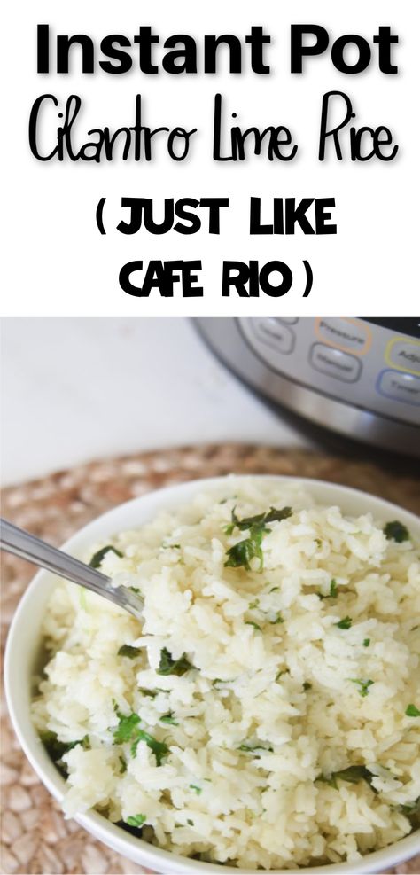 Cilantro Lime Rice is a flavorful side dish that is always a hit. You can make Instant Pot rice which makes it quick and easy! This Copycat Cafe Rio Cilantro Rice is to DIE for! via @simplysidedishes89 Cilantro Lime Rice Cafe Rio, Cafe Rio Rice, Copycat Cafe Rio, Instant Pot Cilantro Lime Rice, Cafe Rio Recipes, Cilantro Rice Recipe, Cilantro Lime Rice Recipe, Instant Pot Rice, Lime Rice Recipes